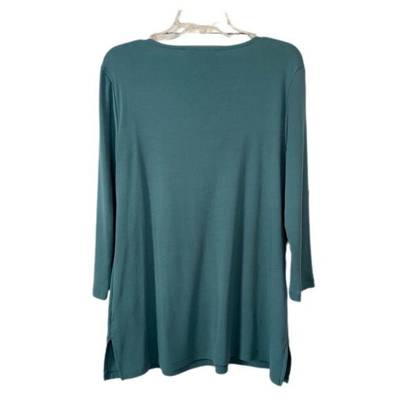 Karen Scott Tunic Top Split Neck with Studs 3/4 Sleeve Side Slits Teal Size M - Picture 2 of 11